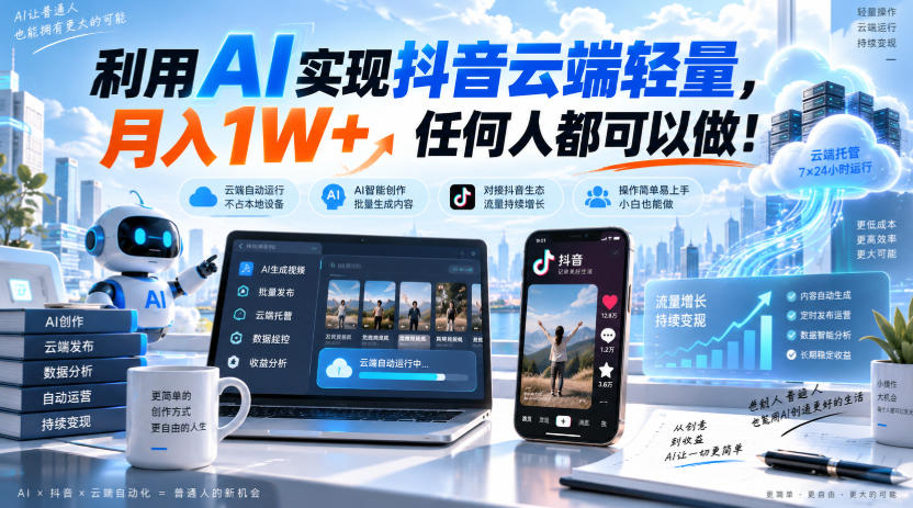 利用AI实现抖音云端轻量,月入1W+,任何人都可以做!【揭秘】-皮皮网创