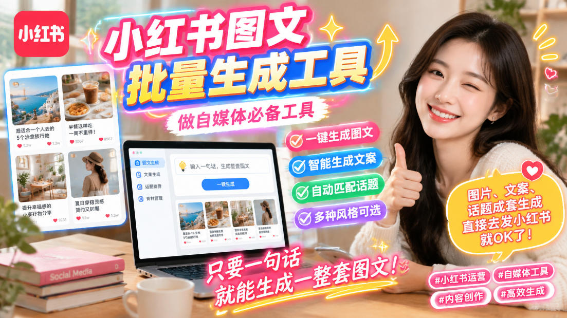 小红书图文批量生成工具，话题、文案、配图一键生成，直接发布，做自媒体必备工具-皮皮网创
