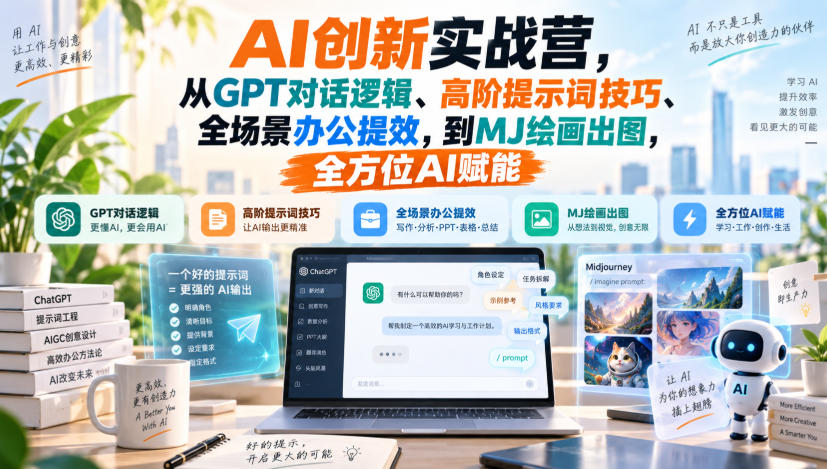AI创新实战营,从GPT对话逻辑、高阶提示词技巧、全场景办公提效,到MJ绘画出图,全方位AI赋能-皮皮网创
