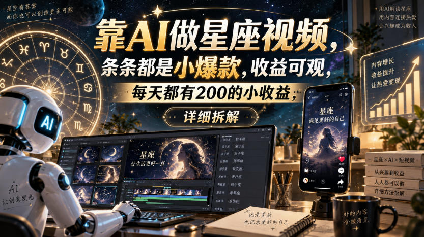 靠AI做星座视频,条条都是小爆款,收益可观,每天都有200的小收益,详细拆解-皮皮网创