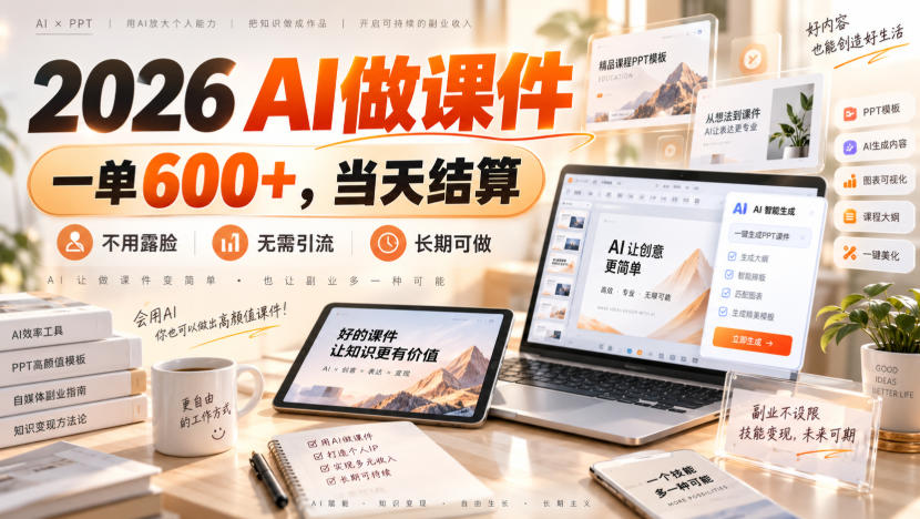 2026 AI做课件，一单600+，当天结算，不用露脸，无需引流，长期可做【揭秘】-皮皮网创