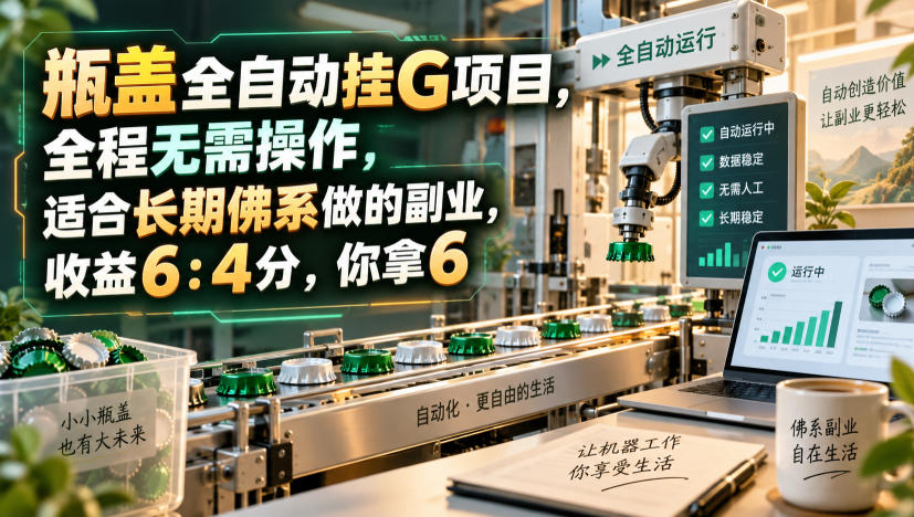 瓶盖全自动挂G项目,全程无需操作,适合长期佛系做的副业,收益6:4分,你拿6【揭秘】-皮皮网创