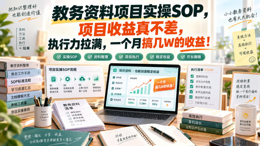 教务资料项目实操SOP,项目收益真不差,执行力拉满,一个月搞几W的收益-皮皮网创