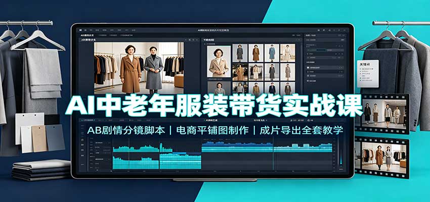 AI中老年服装带货实战课:AB剧情分镜脚本,电商平铺图制作,成片导出全套教学-皮皮网创