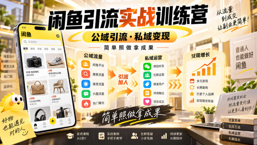 闲鱼引流实战训练营，公域引流·私域变现，简单照做拿成果-皮皮网创