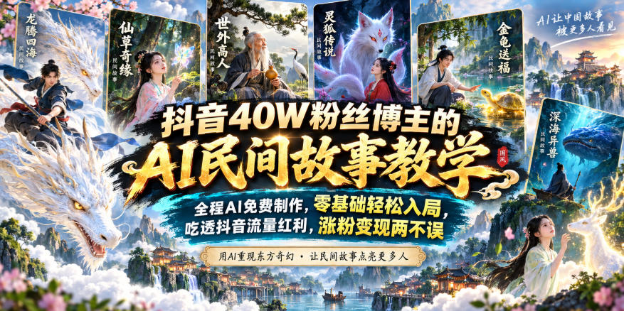 抖音40W粉丝博主的AI民间故事教学，全程AI免费制作，零基础轻松入局，吃透抖音流量红利，涨粉变现两不误-皮皮网创