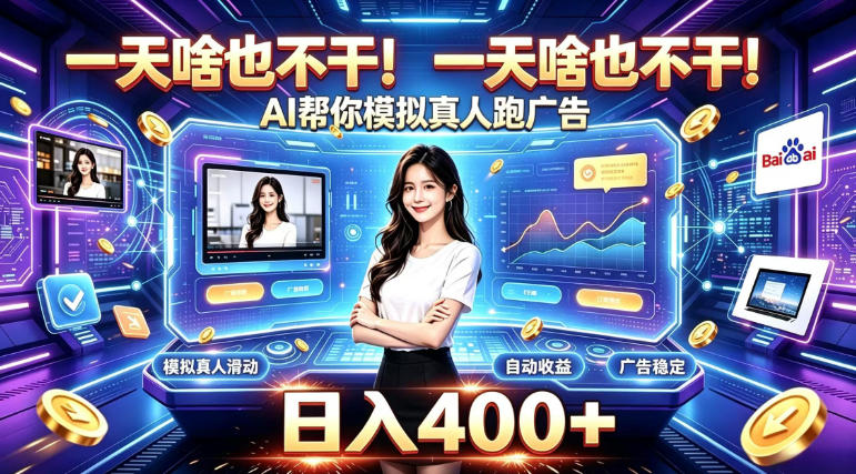 一天啥也不干!AI帮你模拟真人跑广告,稳定日入400+,实现真正被动变现【揭秘】-皮皮网创