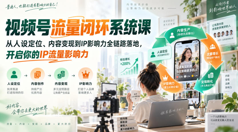 视频号流量闭环系统课,从人设定位、内容变现到IP影响力全链路落地,开启你的IP流量影响力-皮皮网创
