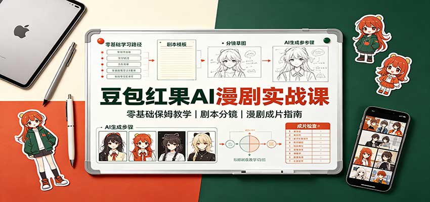 豆包红果AI漫剧实战课:零基础保姆教学,剧本分镜,漫剧成片指南-皮皮网创