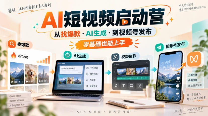 AI短视频启动营，从找爆款·AI生成·到视频号发布，零基础也能上手-皮皮网创