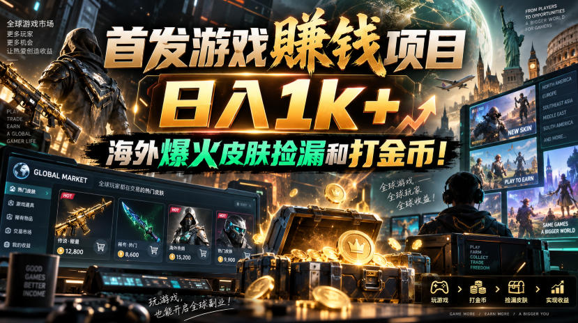 首发游戏賺钱项目,日入1k+,海外爆火皮肤捡漏和打金币!【揭秘】-皮皮网创