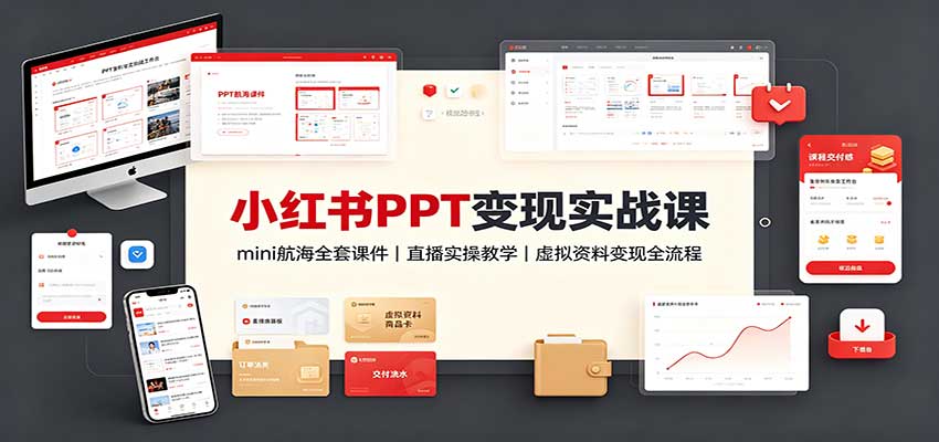 小红书PPT变现实战课：mini航海全套课件+直播实操教学，虚拟资料变现全流程-皮皮网创