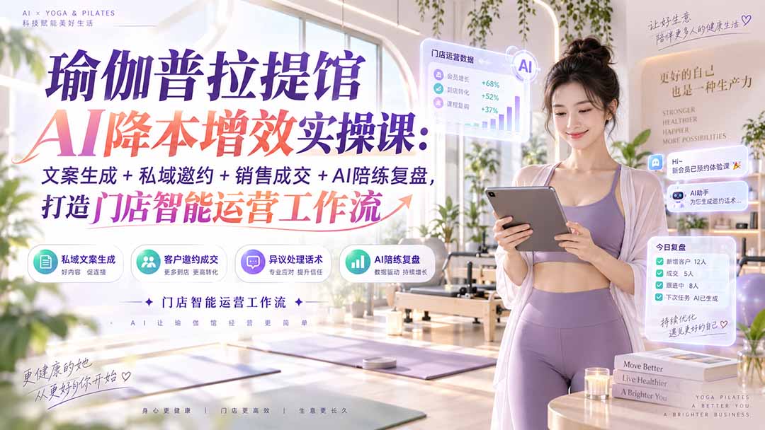 瑜伽普拉提馆AI降本增效实操课：文案生成+私域邀约+销售成交+AI陪练复盘，打造门店智能运营工作流-皮皮网创
