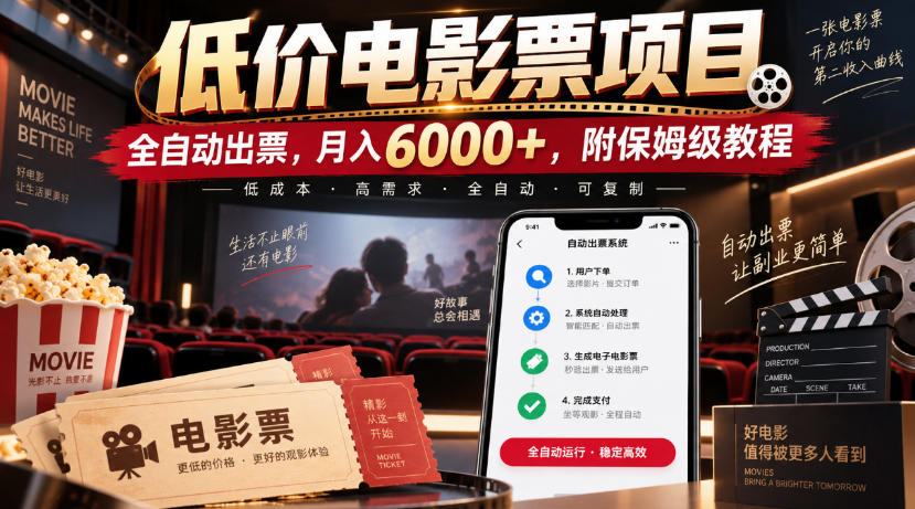 低价电影票项目,全自动出票,月入6000+,附保姆级教程【揭秘】-皮皮网创