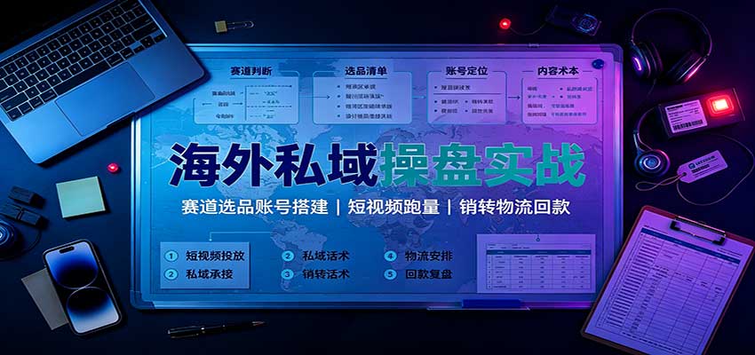 海外私域操盘实战:赛道选品账号搭建,短视频跑量,销转物流回款-皮皮网创