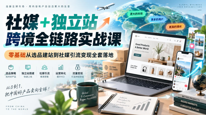 社媒+独立站跨境全链路实战课|零基础从选品建站到社媒引流变现全套落地-皮皮网创