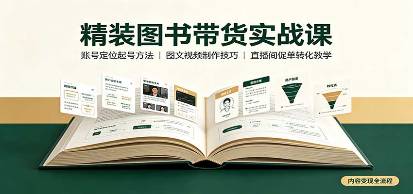 精装图书带货实战课:账号定位起号方法,图文视频制作,促单转化教学-皮皮网创