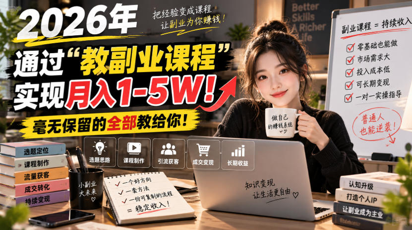 2026年通过“教副业课程”实现月入1-5W!毫无保留的全部教给你!【揭秘】-皮皮网创