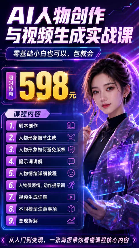 抖音5W粉丝博主的AI真人日系女孩制作教学,AI人物创作与视频生成实战课,新手也能快速起号涨粉变现