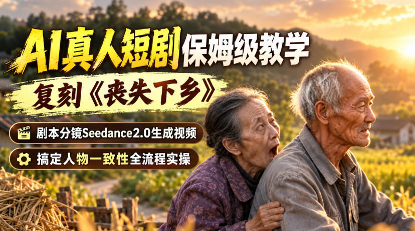 AI真人短剧保姆级教学,复刻《丧失下乡》,剧本分镜Seedance2.0生成视频,搞定人物一致性全流程实操-皮皮网创