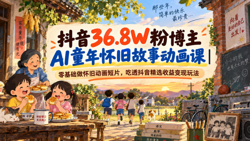 抖音36.8W粉博主AI童年怀旧故事动画课|零基础做怀旧动画短片,吃透抖音精选收益变现玩法-皮皮网创