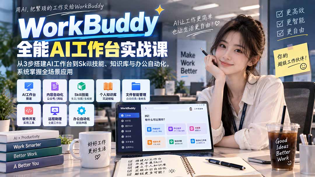 WorkBuddy全能AI工作台实战课:从3步搭建AI工作台到Skill技能、知识库与办公自动化,系统掌握全场景应用-皮皮网创