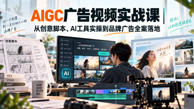 AIGC广告视频实战课｜从创意脚本、AI工具实操到品牌广告全案落地-皮皮网创