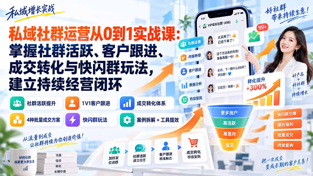 私域社群运营从0到1实战课：掌握社群活跃、客户跟进、成交转化与快闪群玩法，建立持续经营闭环-皮皮网创