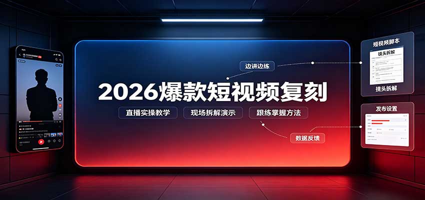 2026爆款短视频复刻:直播实操教学,配套文字文档掌握全流程-皮皮网创