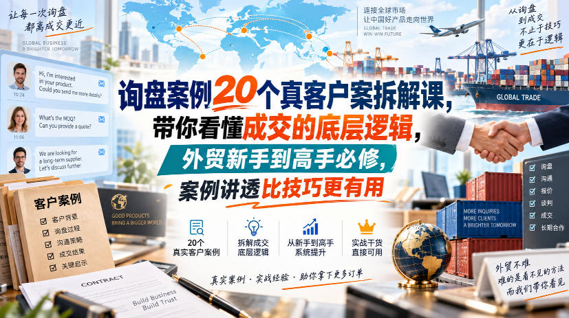 询盘案例20个真客户案拆解课,带你看懂成交的底层逻辑,外贸新手到高手必修,案例讲透比技巧更有用-皮皮网创