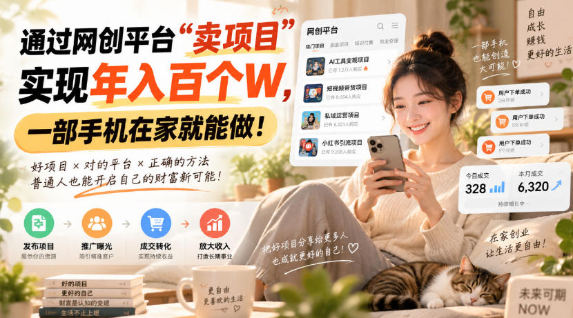 靠卖网创项目变现,一年拿下百万收益!一台手机就能操作!-皮皮网创