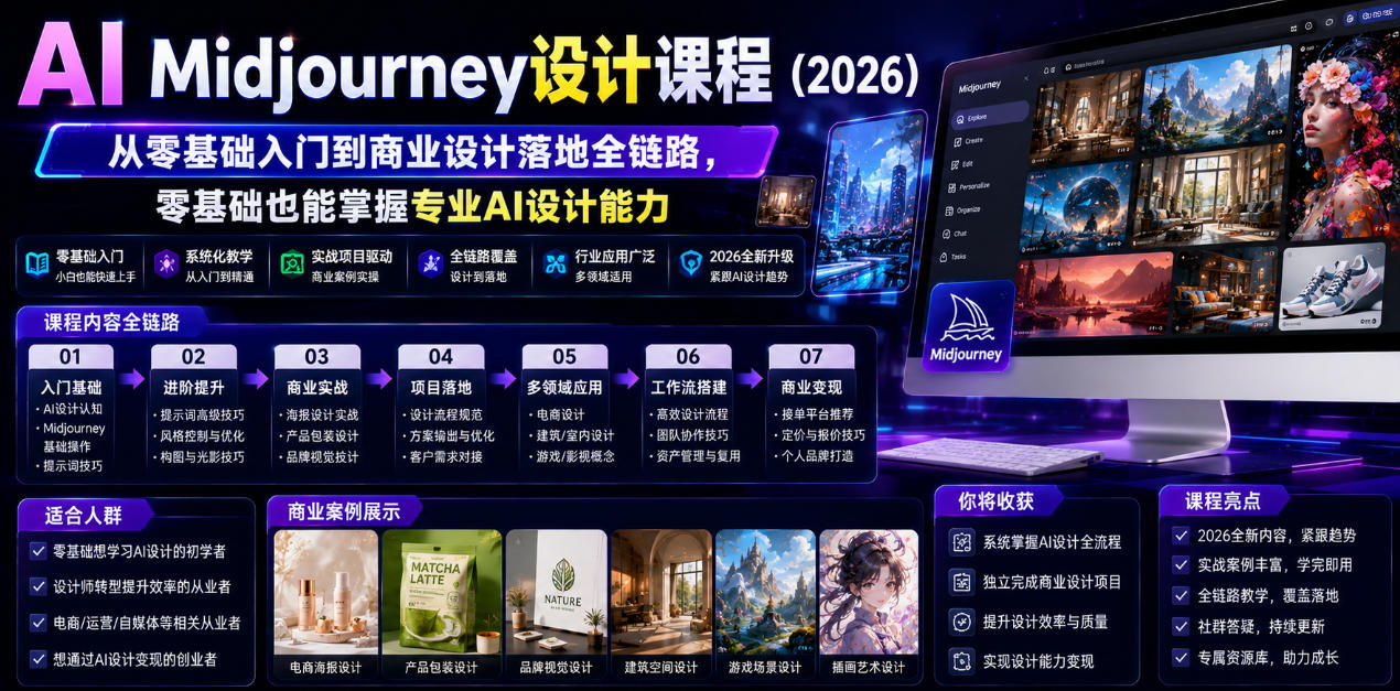 AI Midjourney设计课程(2026),从零基础入门到商业设计落地全链路,零基础也能掌握专业AI设计能力(更新0913)-皮皮网创