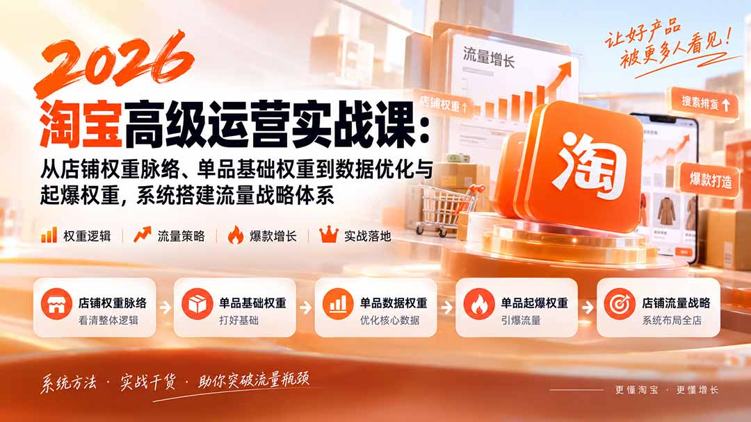 2026淘宝高级运营实战课:从店铺权重脉络、单品基础权重到数据优化与起爆权重,系统搭建流量战略体系-皮皮网创