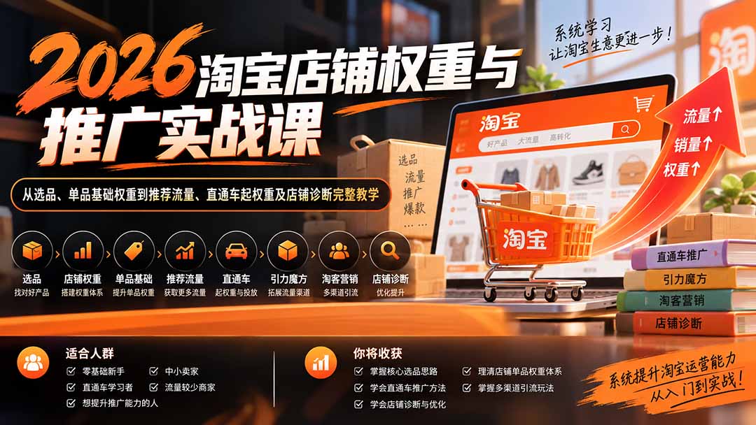2026淘宝店铺权重与推广实战课:从选品、单品基础权重到推荐流量、直通车起权重及店铺诊断完整教学-皮皮网创