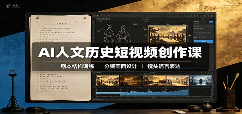 AI人文历史短视频创作课:赛道对标、剧本分镜制图,掌握视频完整产出流程-皮皮网创