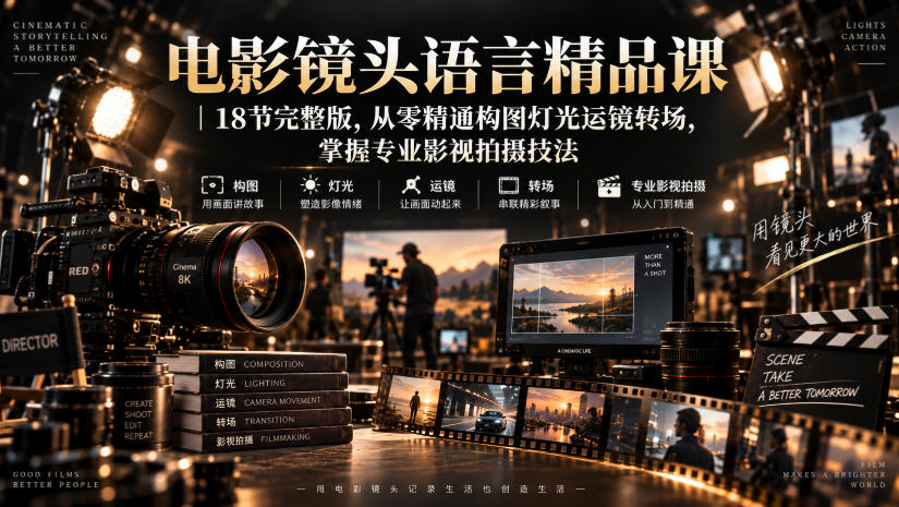 电影镜头语言精品课｜18节完整版，从零精通构图灯光运镜转场，掌握专业影视拍摄技法-皮皮网创