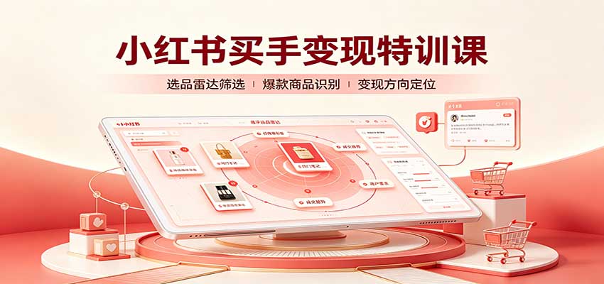 小红书买手变现特训课：账号定位养号起号，选品挂车，笔记标题封面全套教学-皮皮网创