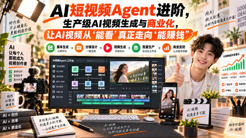 AI短视频Agent进阶，生产级AI视频生成与商业化，让AI视频从”能看”真正走向”能賺钱”-皮皮网创