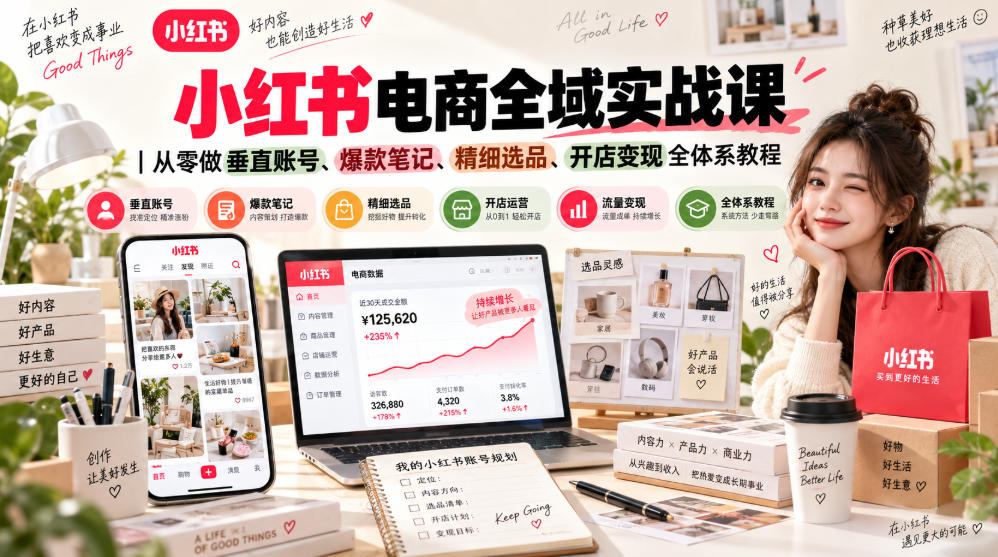 小红书电商全域实战课｜从零做垂直账号、爆款笔记、精细选品、开店变现全体系教程-皮皮网创