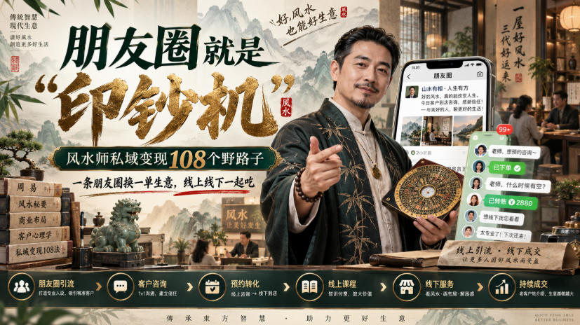 朋友圈就是“印钞机”,风水师私域变现108个野路子,一条朋友圈换一单生意,线上线下一起吃【文档】-皮皮网创