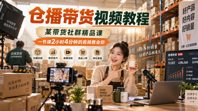 仓播带货视频教程，某带货社群精品课，一节课2小时4分钟的视频教会你-皮皮网创