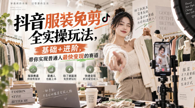 抖音服装免剪全实操玩法，基础+进阶，带你实现普通人最快变现的赛道-皮皮网创