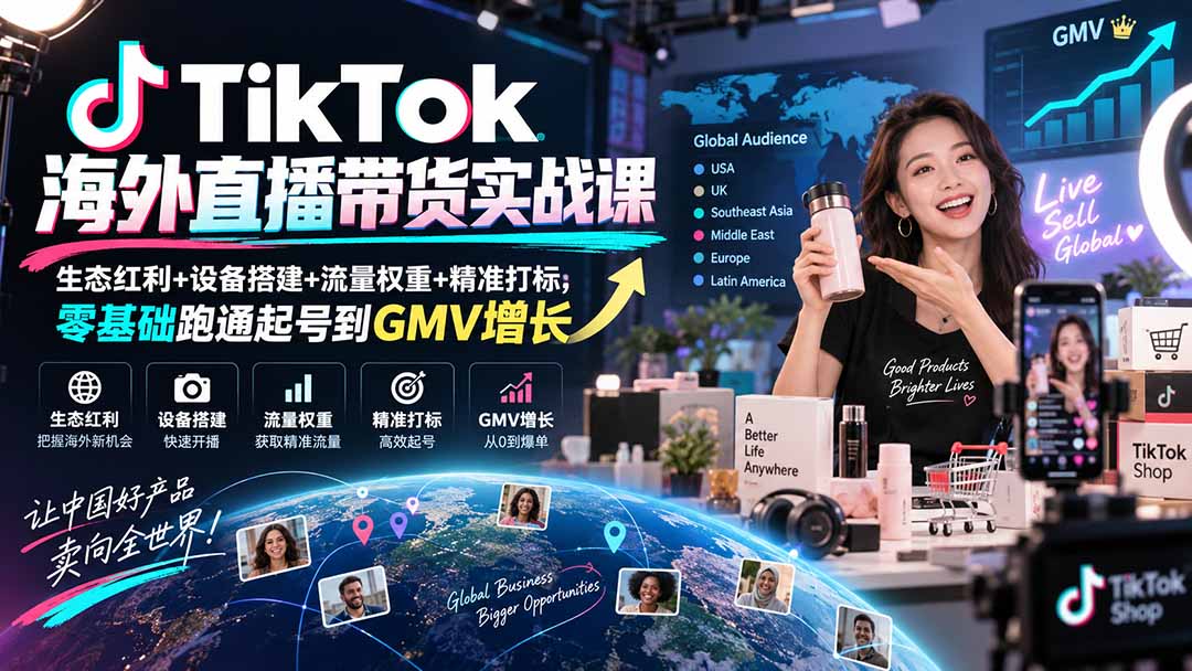 TikTok海外直播带货实战课｜生态红利+设备搭建+流量权重+精准打标，零基础跑通起号到GMV增长-皮皮网创