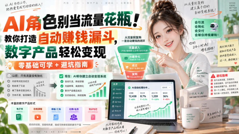 AI角色别当流量花瓶！教你打造自动賺钱漏斗，数字产品轻松变现(零基础可学+避坑指南)【原创双语字幕】-皮皮网创