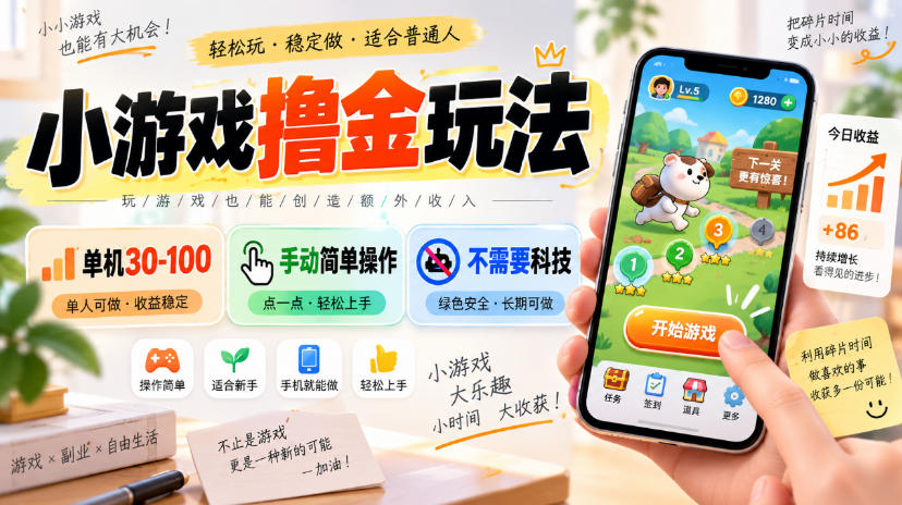小游戏撸金玩法,单机30-100,手动简单操作,不需要科技-皮皮网创