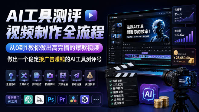 AI工具测评视频制作全流程,从0到1教你做出高完播的爆款视频,做出一个稳定接广告賺钱的AI工具测评号-皮皮网创