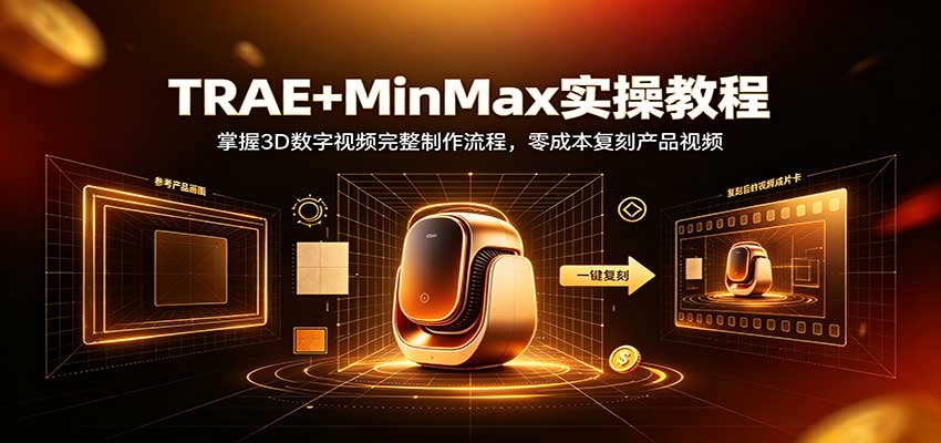 TRAE+MinMax实操教程:3D数字视频完整制作流程,零成本复刻产品视频-皮皮网创
