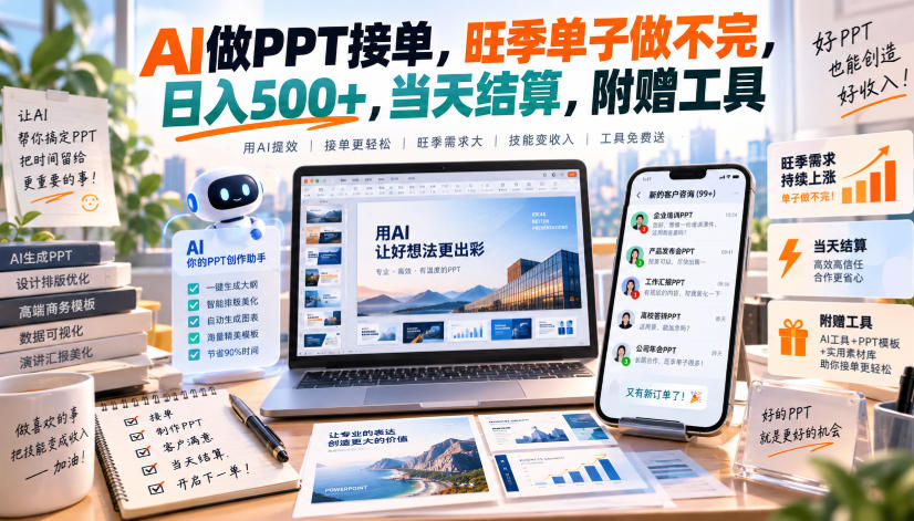 AI做PPT接单,旺季单子做不完,日入500+,当天结算,附赠工具【揭秘】-皮皮网创