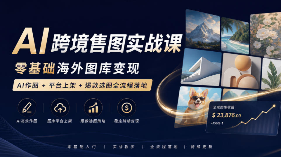AI跨境售图实战课,零基础海外图库变现,AI作图+平台上架+爆款选图全流程落地-皮皮网创