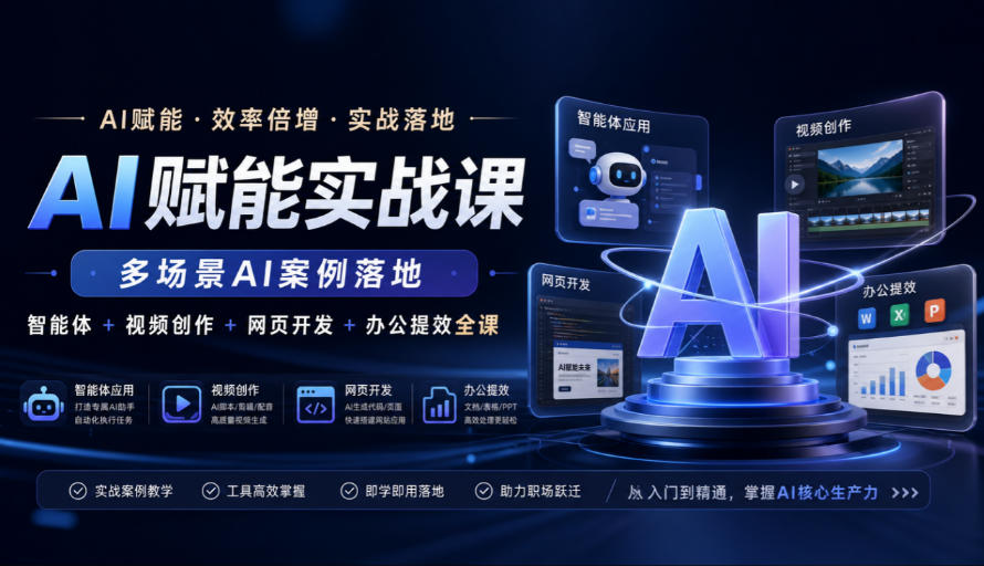 AI赋能实战课,多场景AI案例落地,智能体+视频创作+网页开发+办公提效全课-皮皮网创